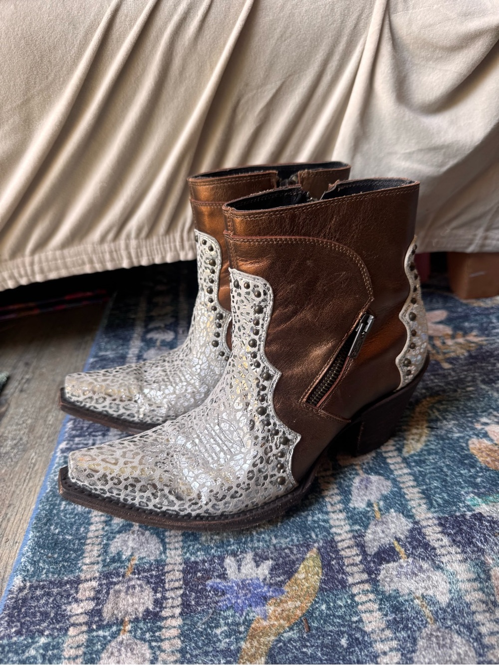 Old Gringo Metallic Copper and White Studded Ankle Bootie